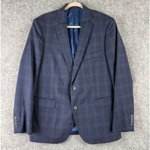J Hilburn Blazer Mens 42R Blue Windowpane Wool‎ Super 150s Vitale Barberis Italy